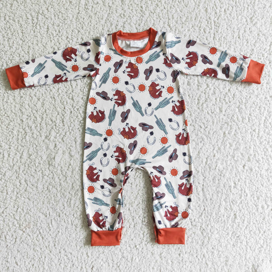 LR0056 boy long sleeve cactus pattern romper with buttons