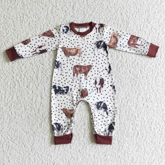LR0058 infants boy long sleeve animal pattern romper farm style jumpsuit