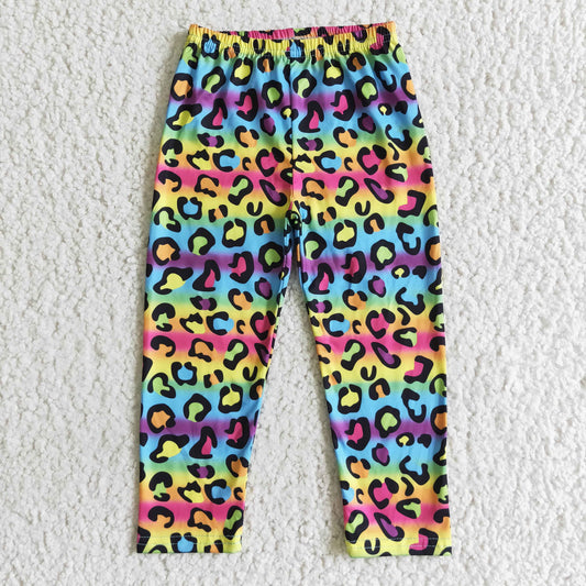 P0015 girl colorful leopard print long pants with elastic waist