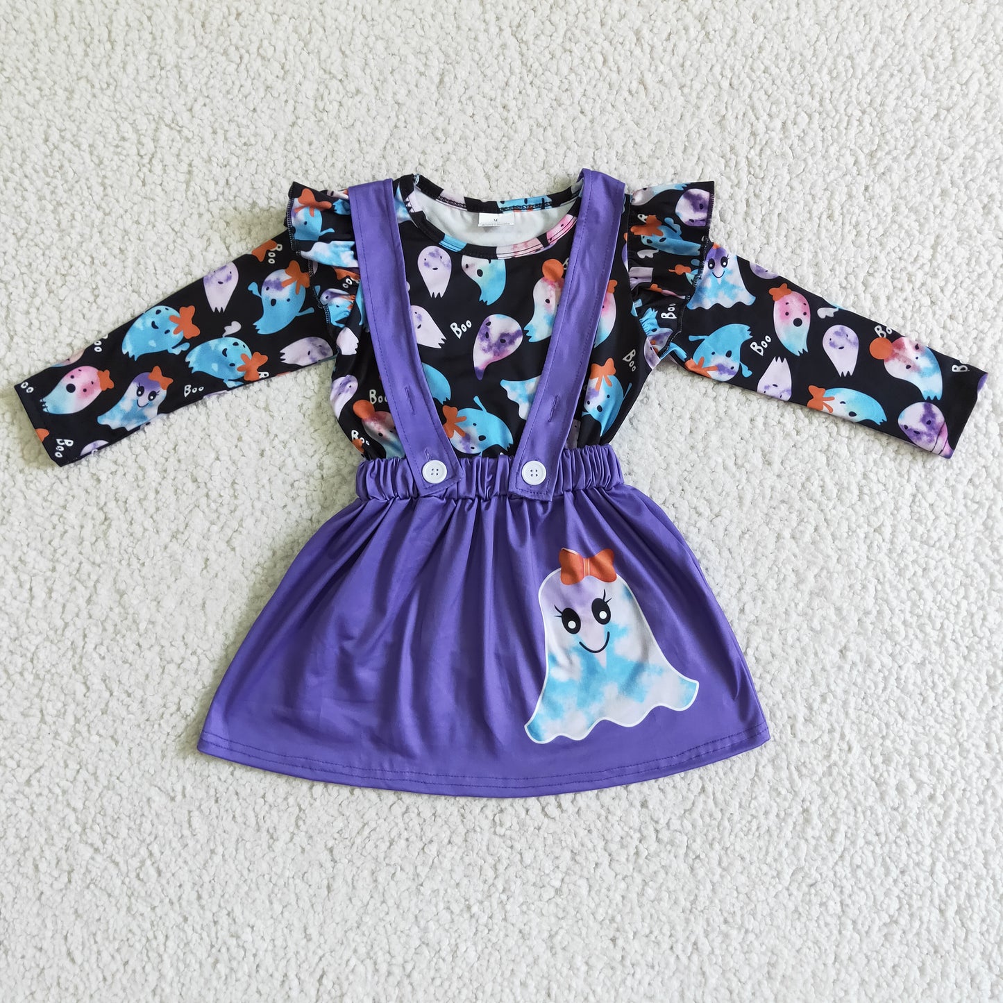 GLD0026 girl long sleeve cute pattern top match purple cotton strap skirt for halloween