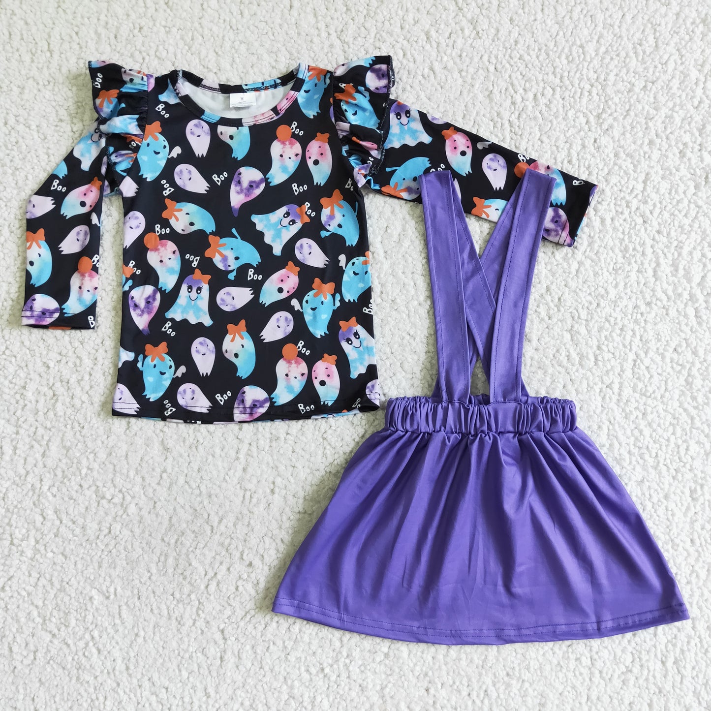 GLD0026 girl long sleeve cute pattern top match purple cotton strap skirt for halloween