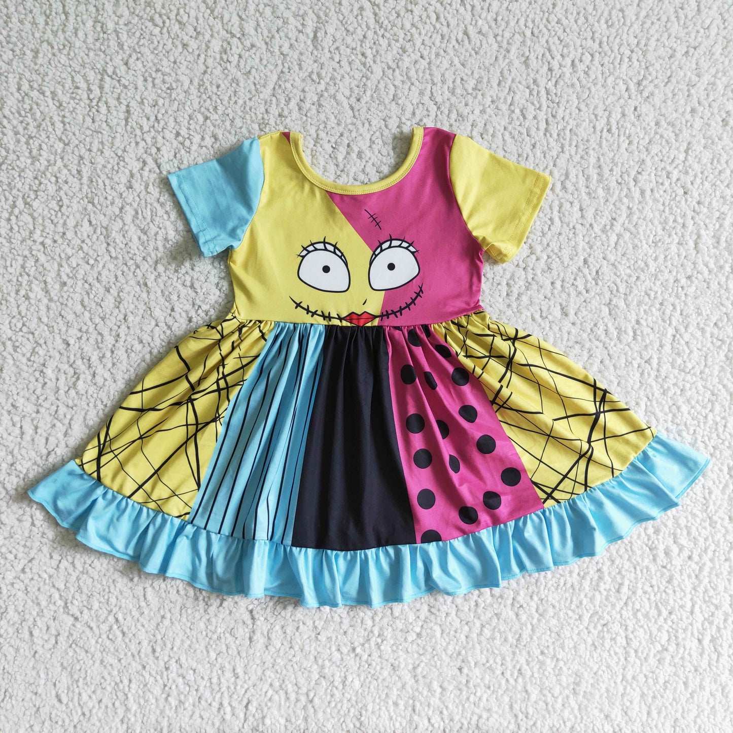 GSD0130 girl short sleeve o-neck stitching twirl dress for halloween