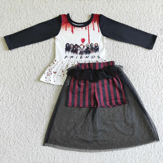 GLD0041 halloween black long sleeve top and voile shorts outfit