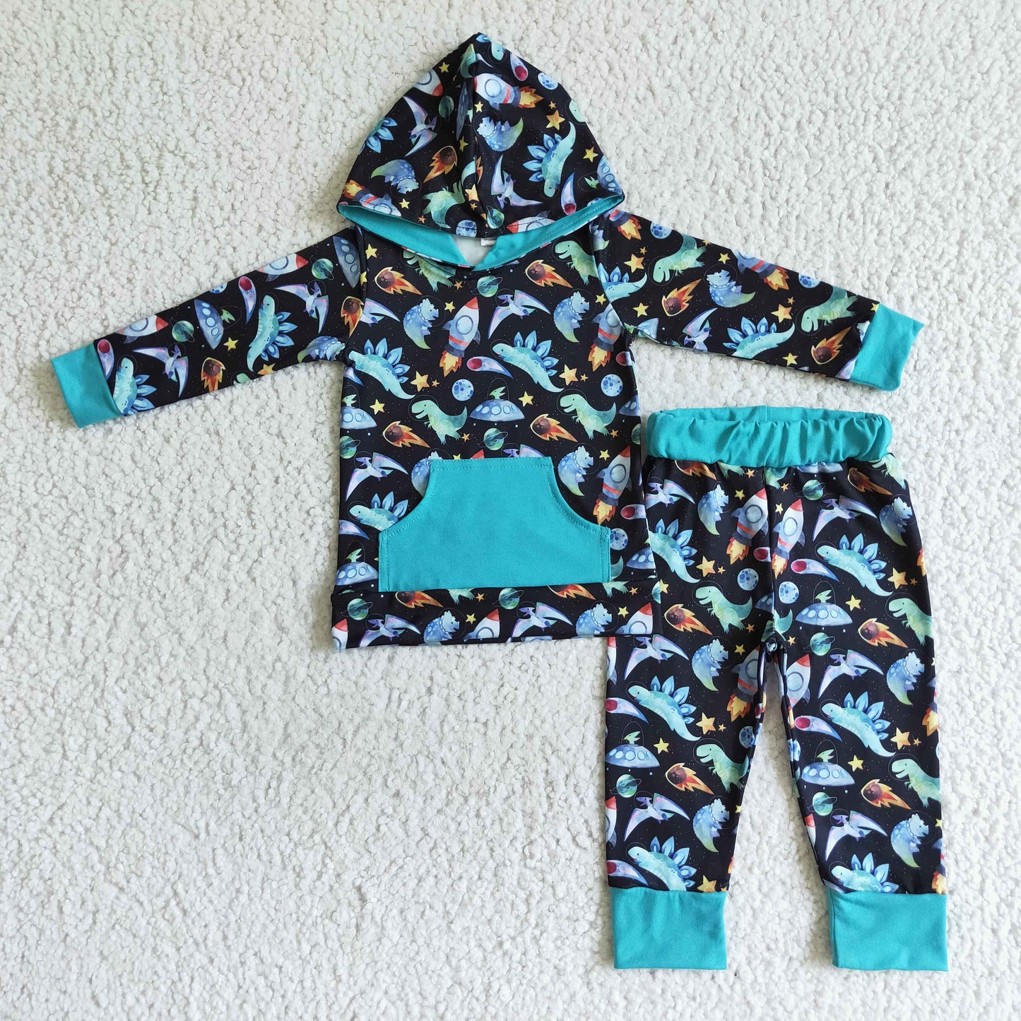 BLP0055 winter boy long sleeve hoodie match dinosaur pattern pants 2pieces set