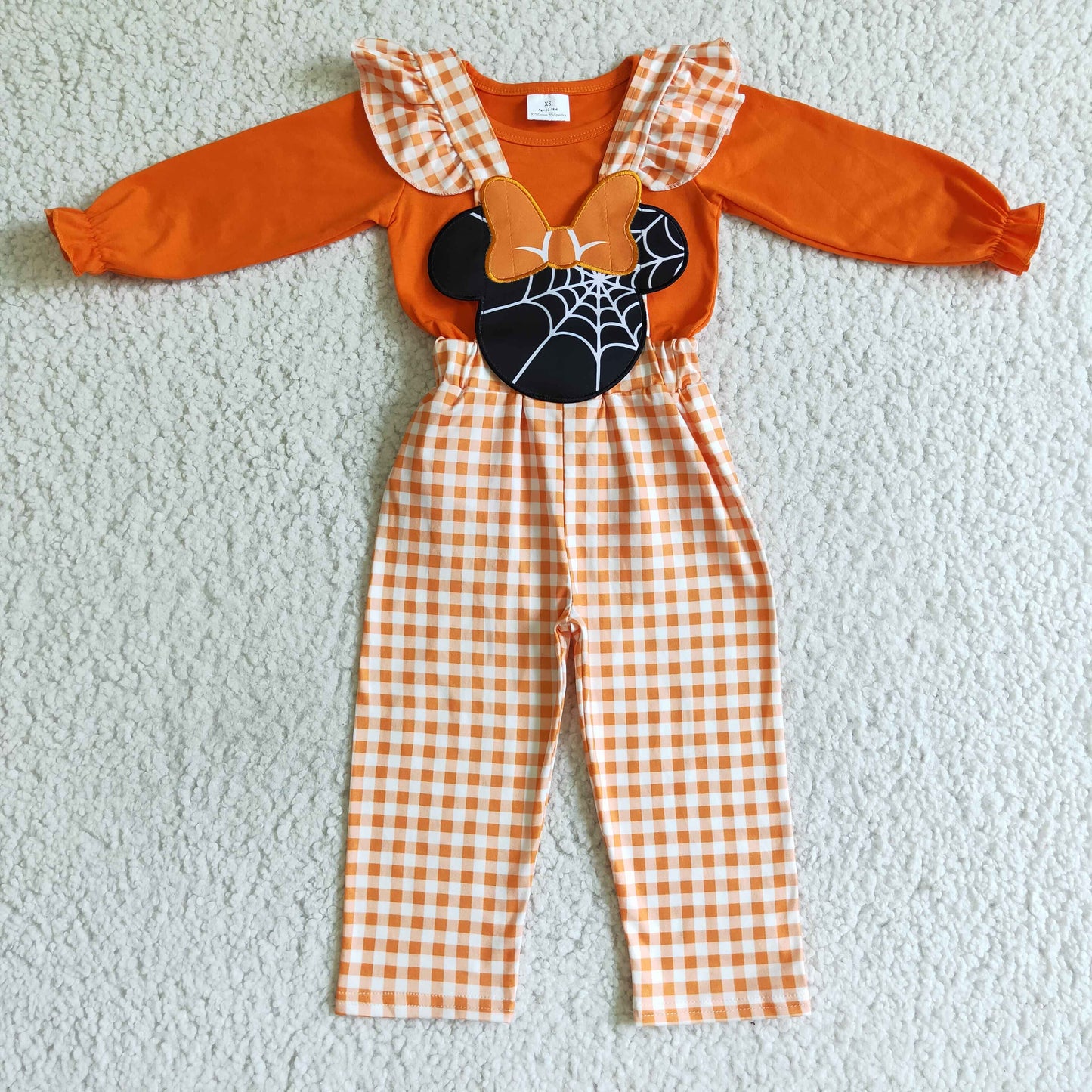 GLP0067 girl fashion style orange solid color top match cute plaids overall