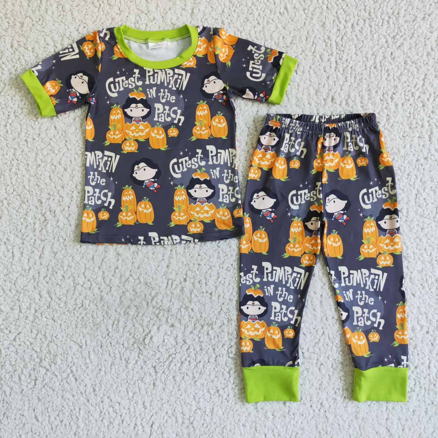 BSPO0027 boy short sleeve pumpkin top match elastic waist pants 2pieces set