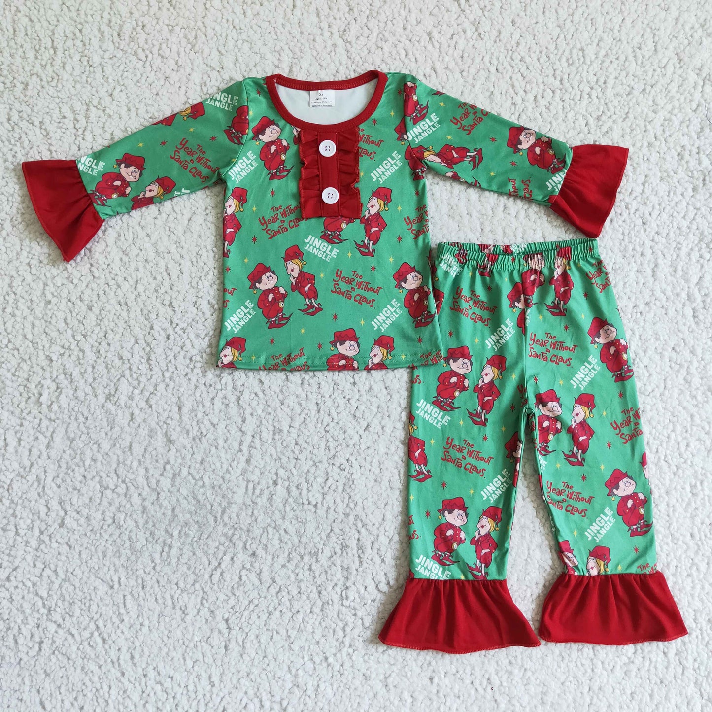 GLP0149 christmas green long sleeve pajamas set for girl