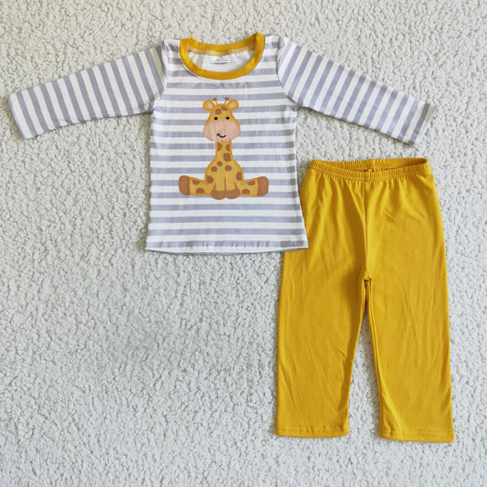 BLP0016 boy stripe long sleeve top match yellow cotton pants for autumn