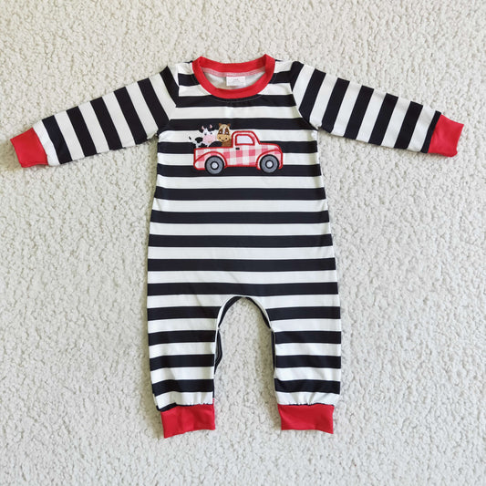 LR0016 baby boy long sleeve black and white stripes romper infants farm style jumpsuit
