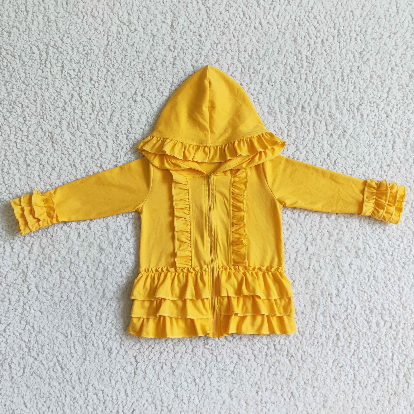 GT0018 girl yellow cotton icing ruffle jacket fashion hoodie with zipper