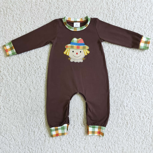 LR0034 baby boy brown cotton long sleeve romper infants embroidery craft jumpsuit