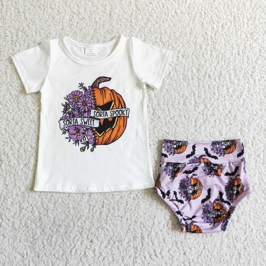 GBO0062 infants baby white short sleeve shirt match pumpkin bummies set
