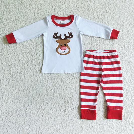 6 A18-28 boy white long sleeve cotton top match stripes pants christmas kids pajamas set