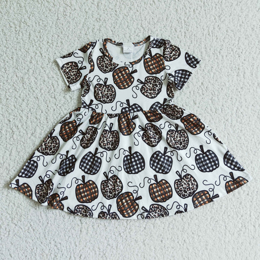 E4-30 girl short sleeve pumpkin pattern twirl dress for halloween