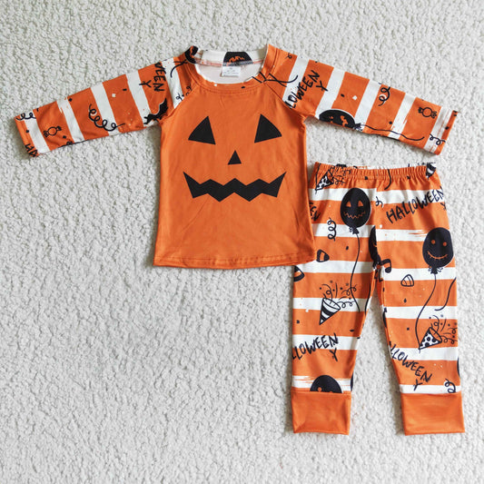 BLP0060 halloween pumpkin orange long sleeve pajamas set for boys