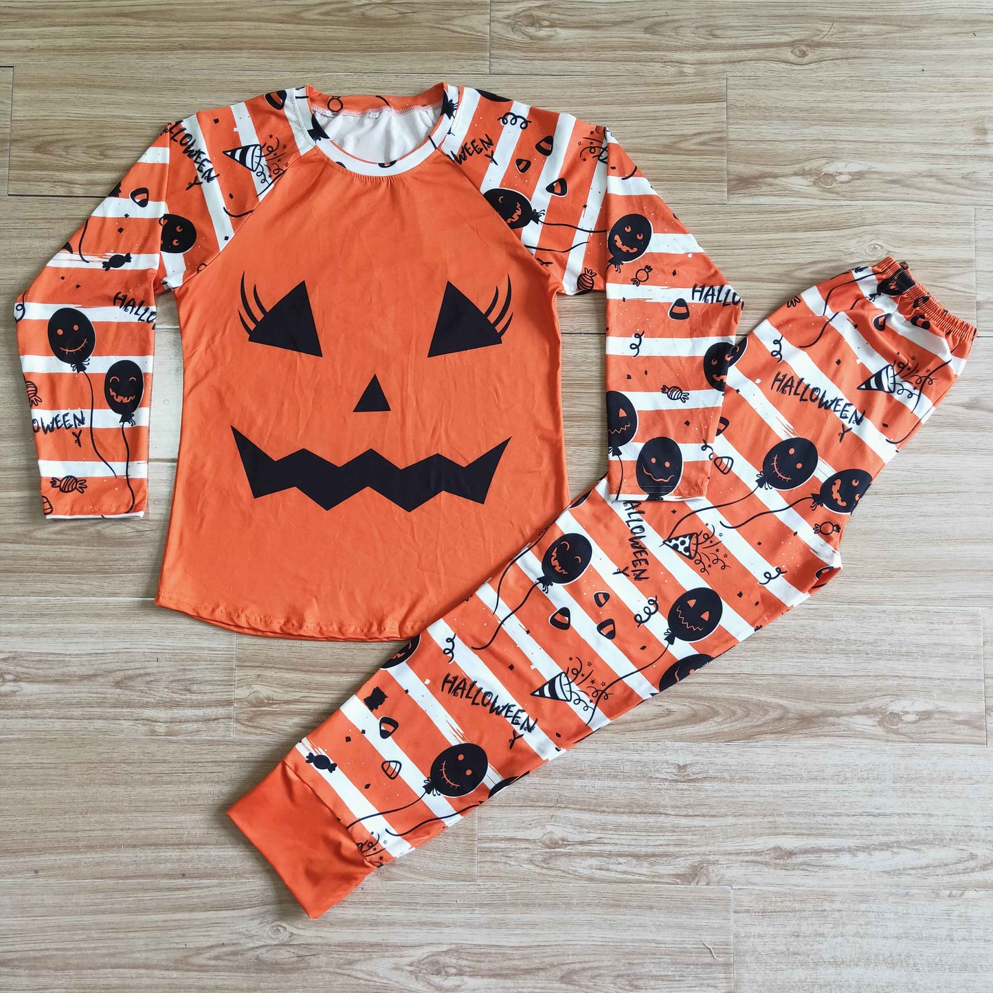 BLP0021  adult halloween long sleeve orange pajamas set women and man outfit