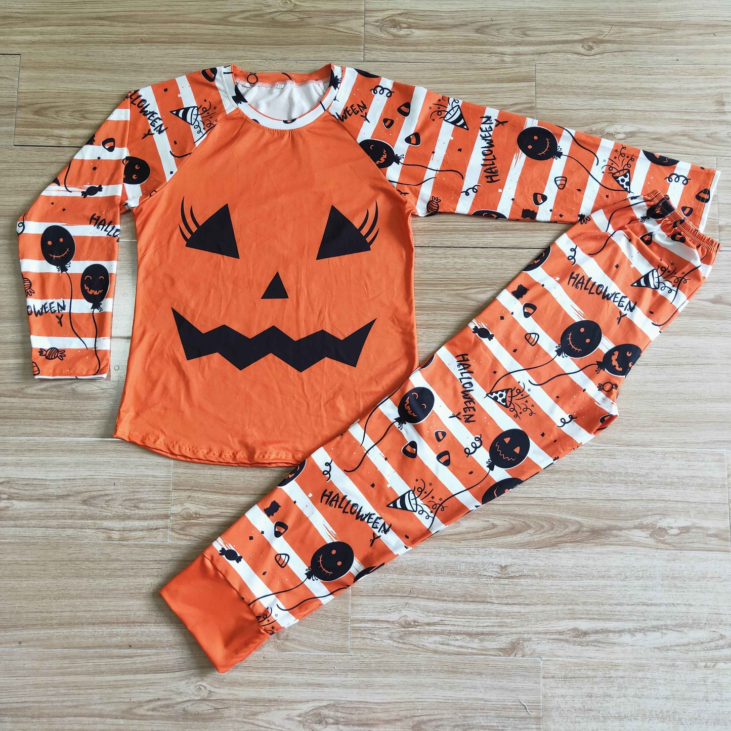 BLP0021  adult halloween long sleeve orange pajamas set women and man outfit