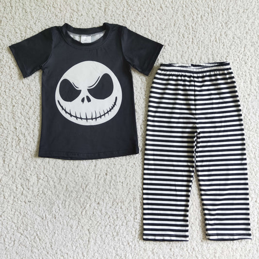 BSPO0025 boy black short sleeve shirt match stripes elastic waist pants set for halloween