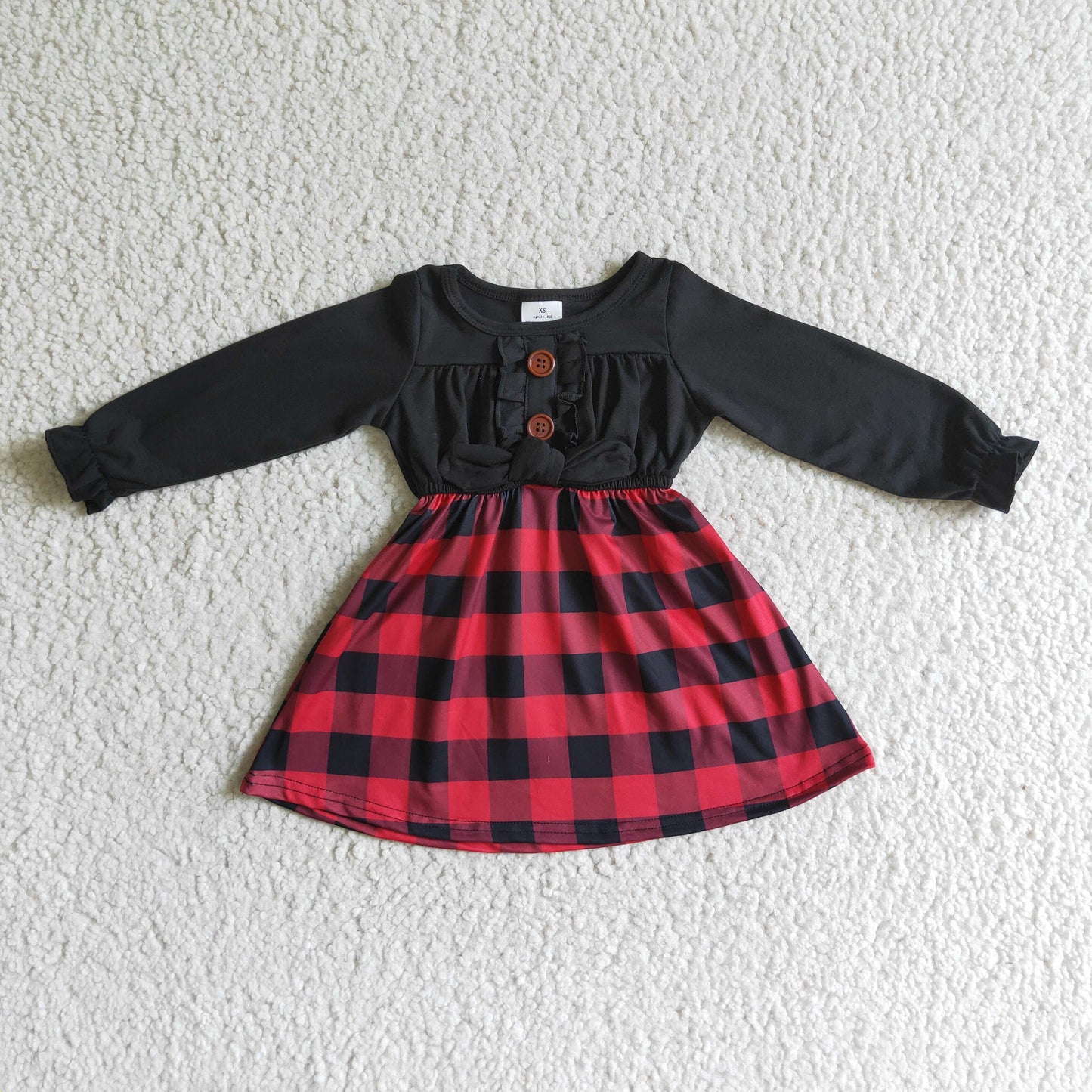 GLD0072 girl fashion stitching long sleeve frock kids spring autumn plaids twirl dress