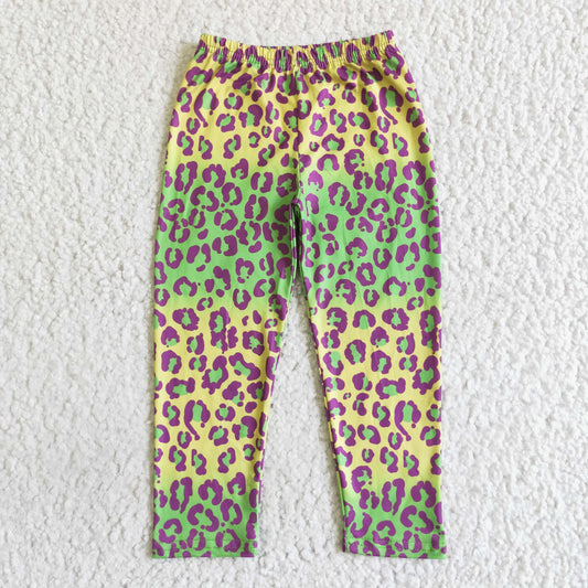 P0013 girl fashion green leopard elastic waist pants