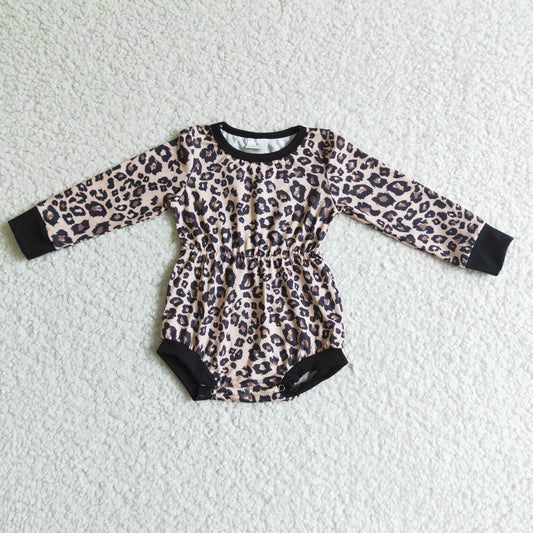 LR0108 long sleeve leopard romper for baby girls