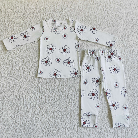 GLP0196 girl fashion flowers pattern white long sleeve outfit