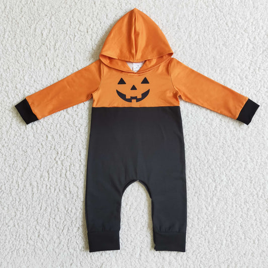 BLP0061 baby boy long sleeve romper infants orange and black stitching hooded jumpsuit
