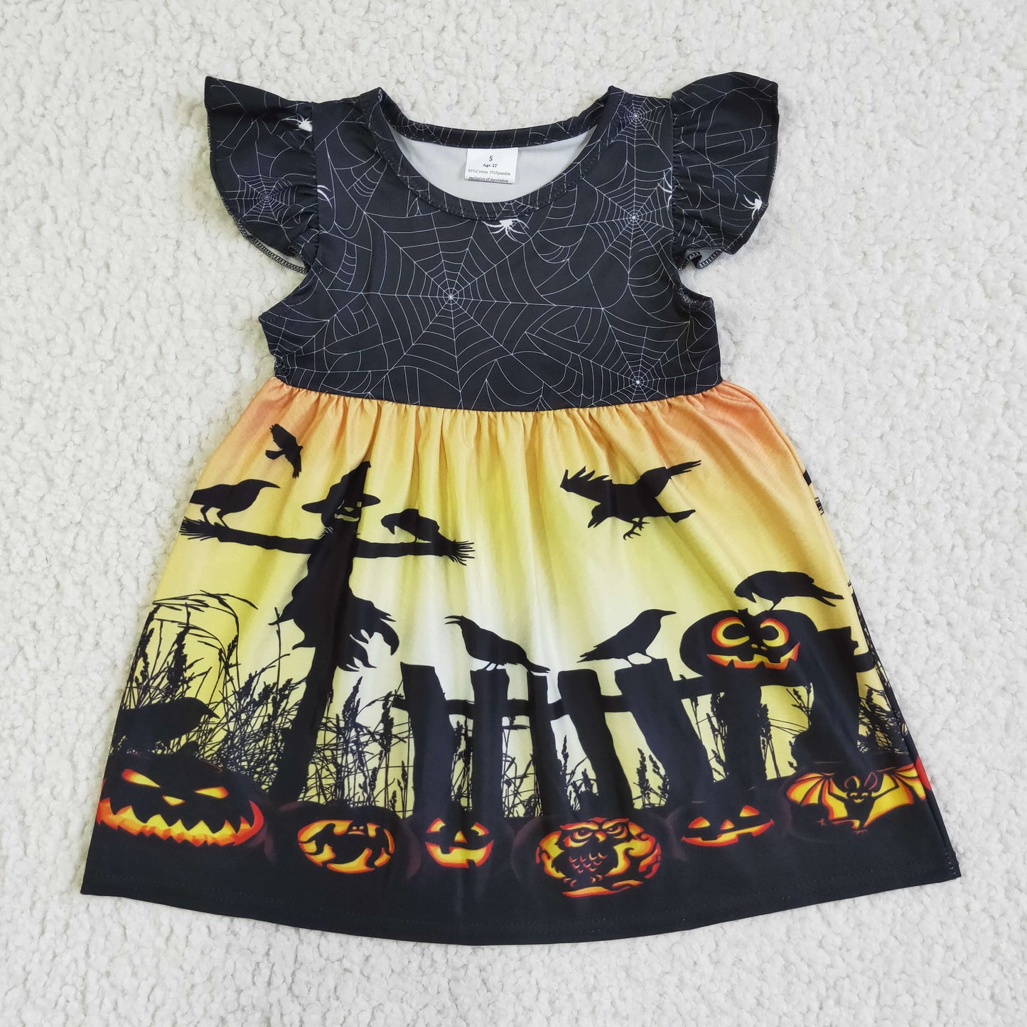 GSD0118 girl halloween pumpkin and bat pattern short sleeve dress