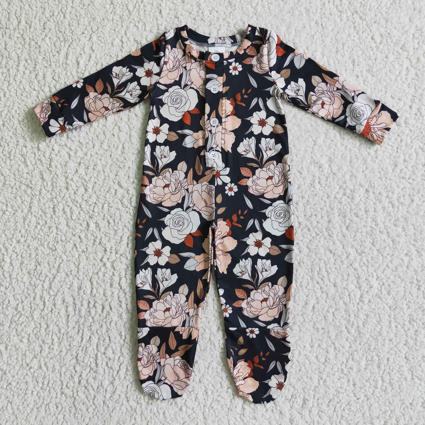 LR0116 infants baby long sleeve zipper bodysuit with flowers pattern