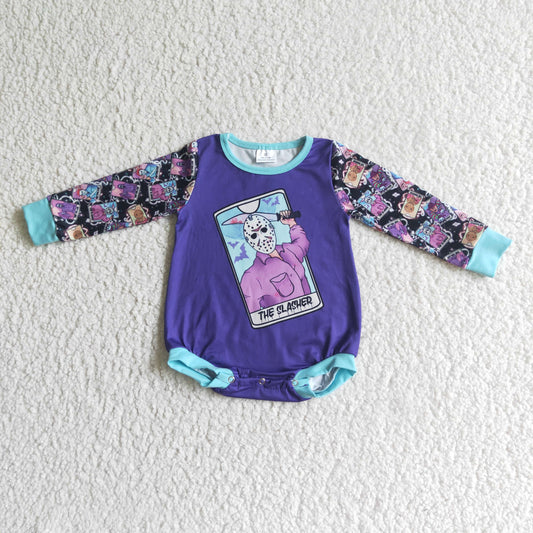 LR0080 infants long sleeve purple romper with buttons