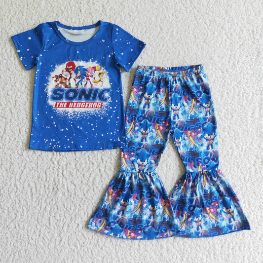 GSPO0165 girl blue short sleeve top and bell bottoms outfit