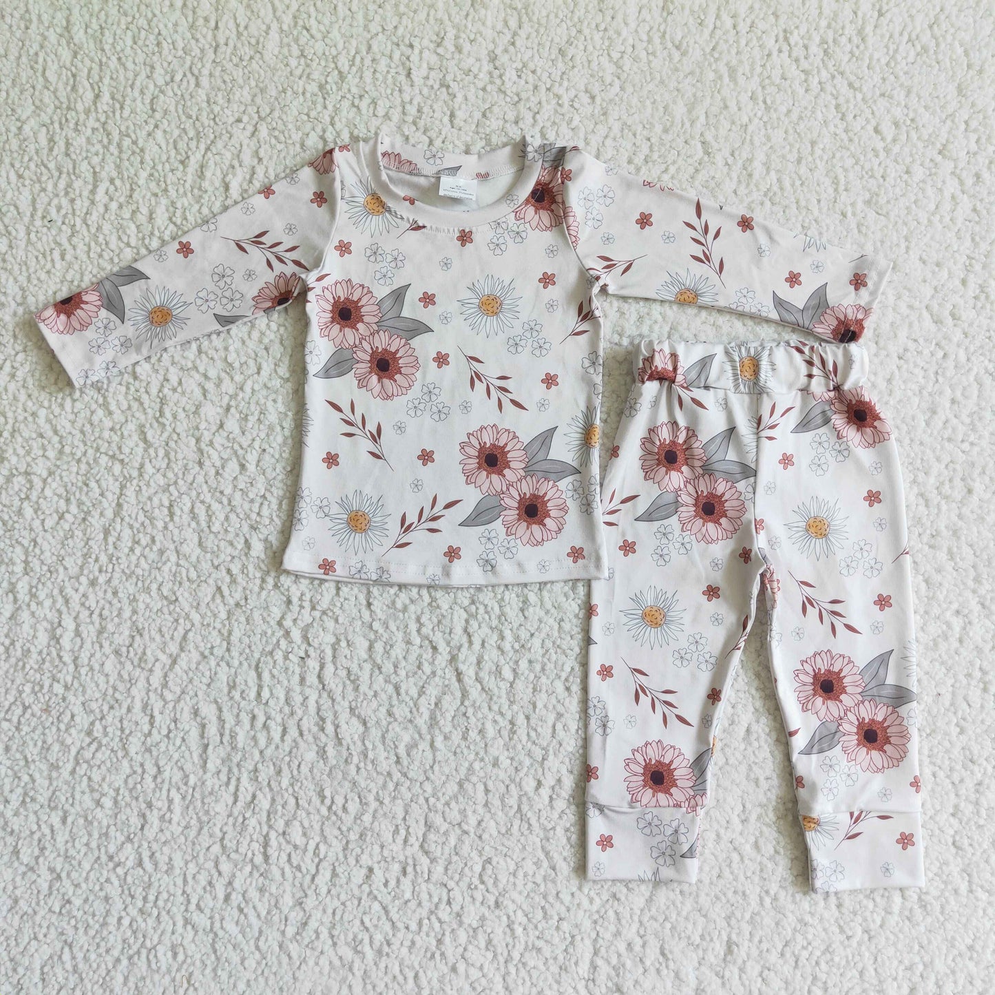 GLP0198 girl fall long sleeve pajamas set kids flowers pattern outfit