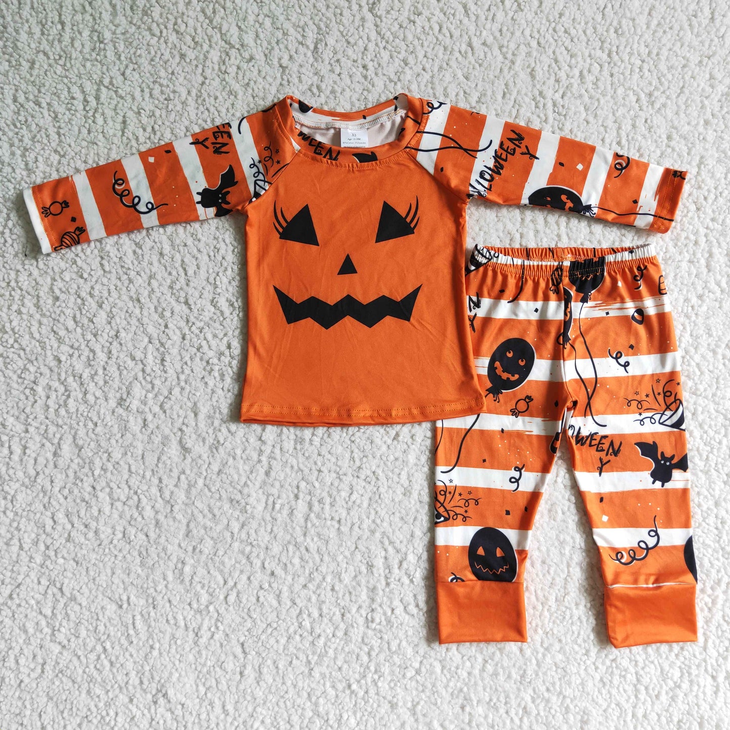 GLP0076 girl halloween long sleeve pajamas set with pumpkin pattern