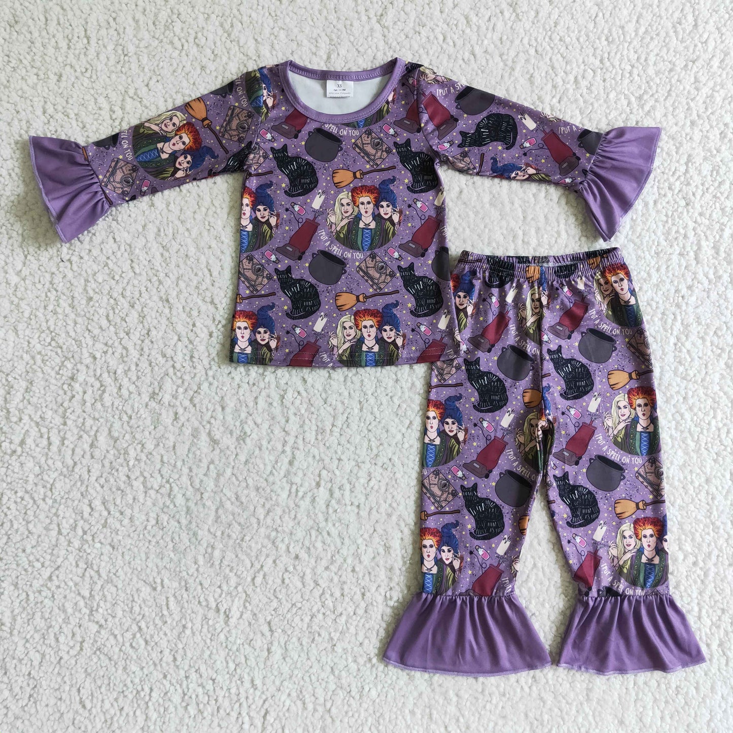 GLP0191 girl purple long sleeve top and ruffle pants 2pieces set kid fall pajamas set