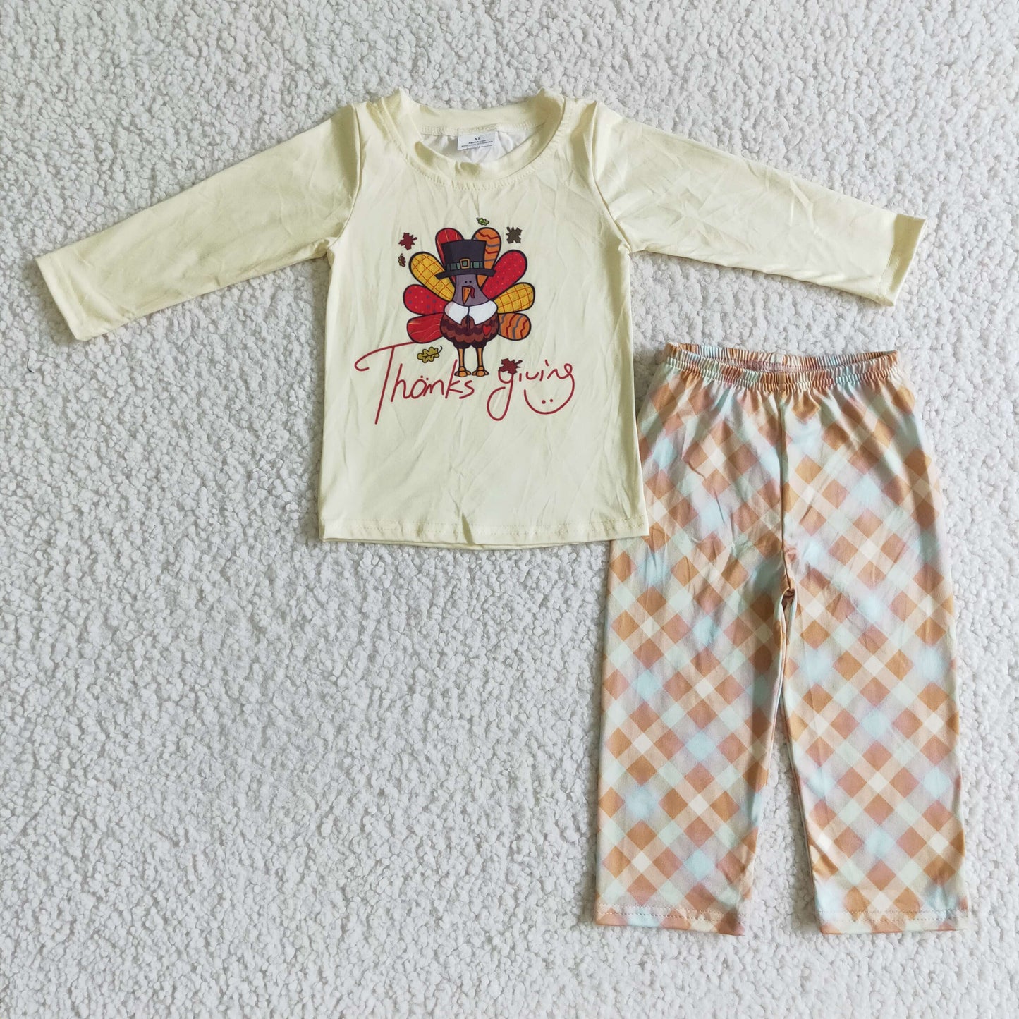 BLP0068 boy long sleeve turkey print shirt match plaid pants outfit for thanks giving day