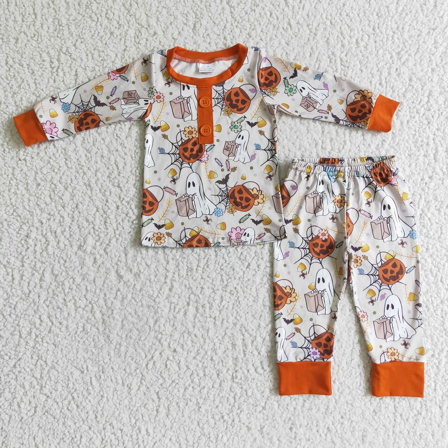 BLP0048 halloween boy long sleeve pajamas set kids pumpkin and flower pattern outfit