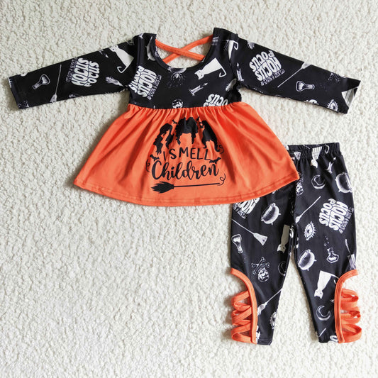 GLP0158 fall girl black long sleeve o-neck top and leggings 2pieces kids outfit