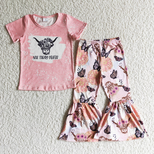 GSPO0082 girl ready to ship short sleeve top and flare pants outfit with cow print