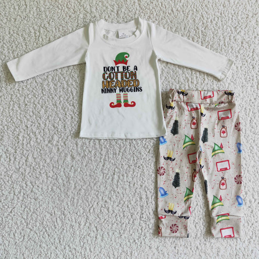 GLP0078 kids christmas white long sleeve top and pants 2pieces set with letter design