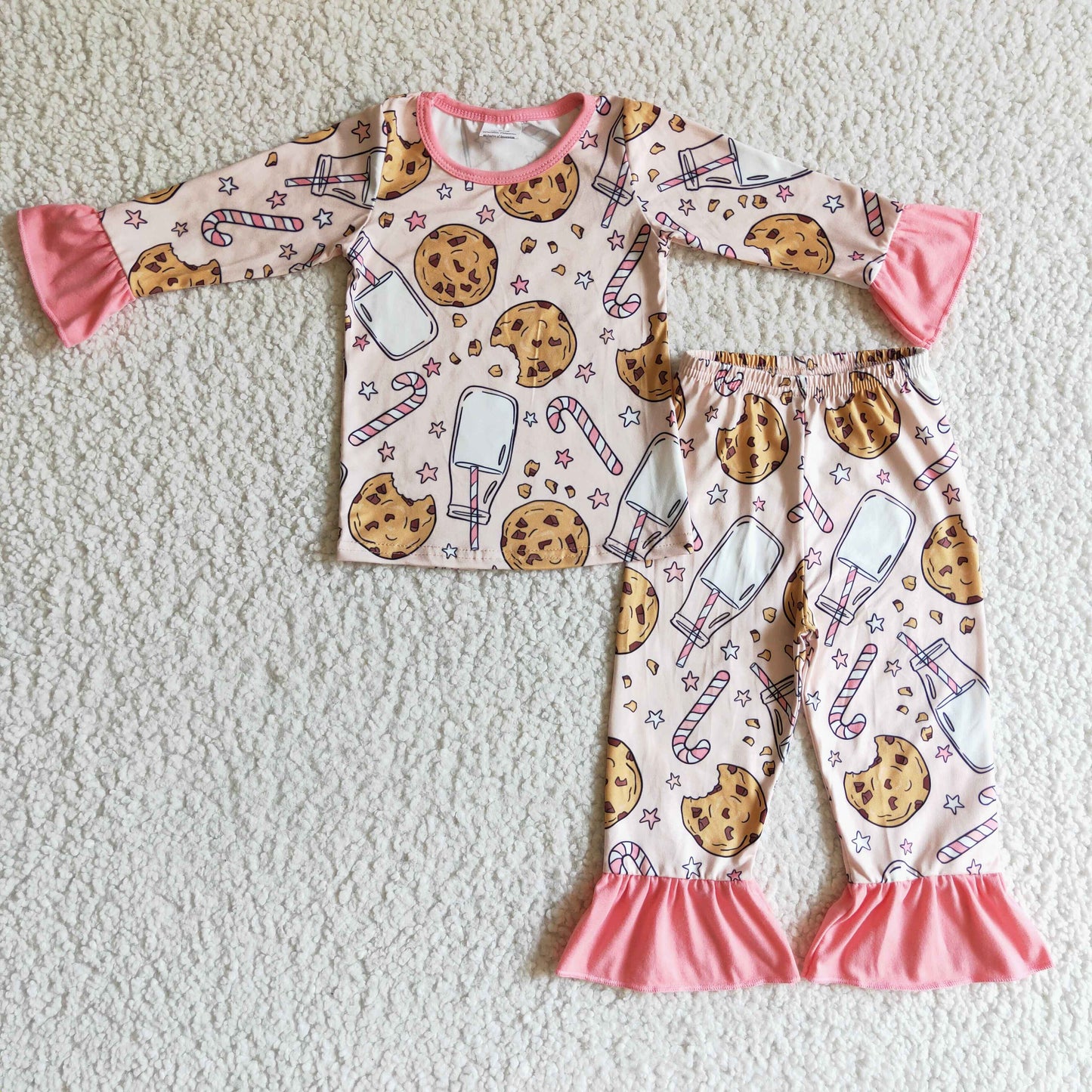 GLP0189 girl christmas long sleeve pajamas set with milk and cookies pattern