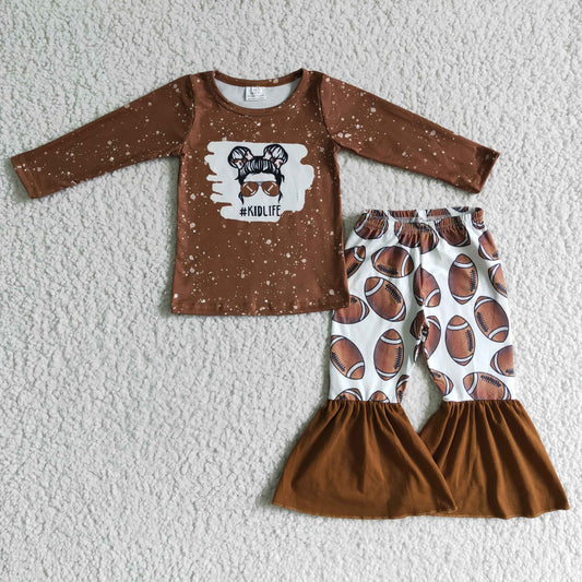 6 C11-1 ready to ship kids outfit girl brown long sleeve shirt match bell bottoms