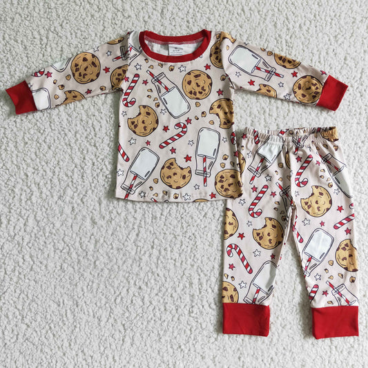 BLP0070 christmas boy milk and cookies print long sleeve pajamas set