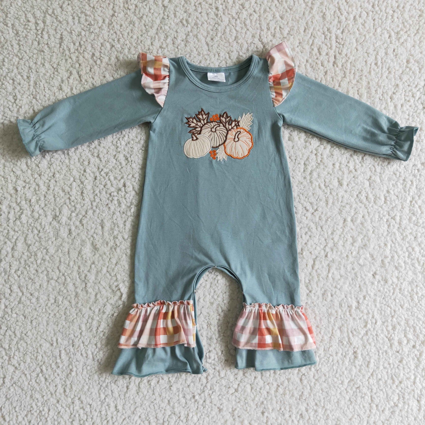 LR0105 fall pumpkin embroidery long sleeve cotton romper