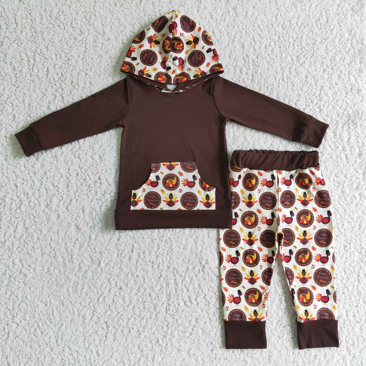 BLP0022 happy thanksgiving boy brown hoodie and jogger pants outfit