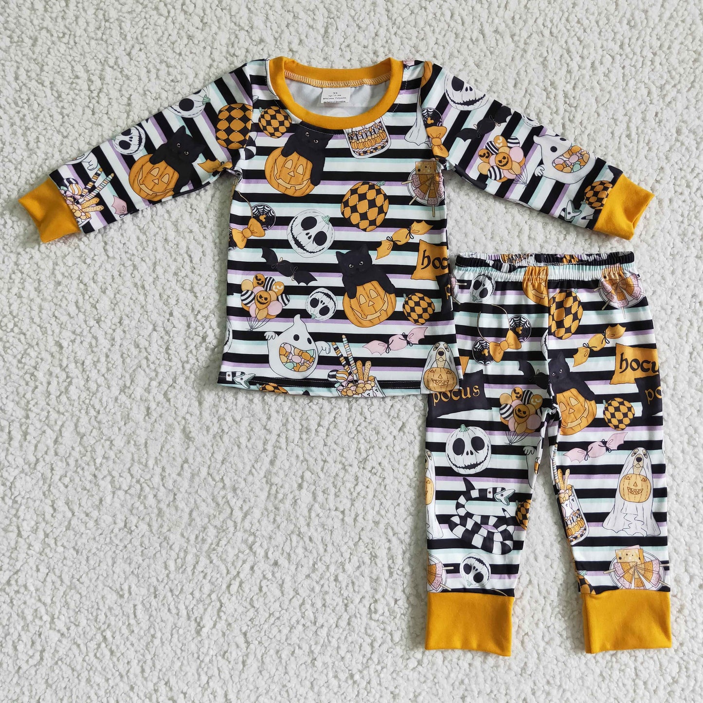 BLP0088 boy pumpkin and stripes long sleeve pajamas set for fall