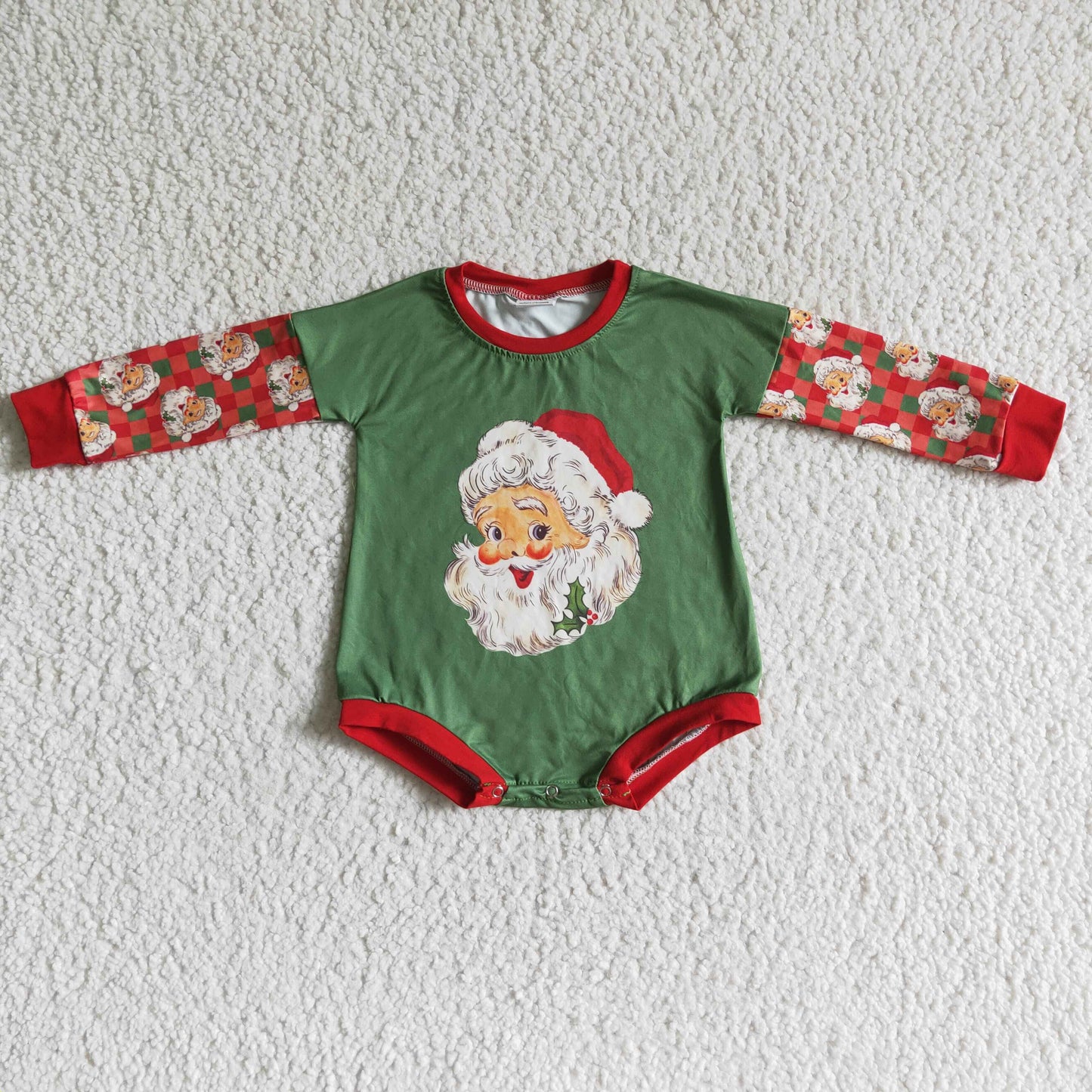 LR0137 baby girl and boy long sleeve green christmas romper