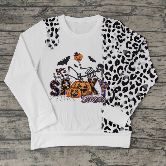 BT0064 adult fall long sleeve stitching fabric top women leopard and pumpkin print shirt