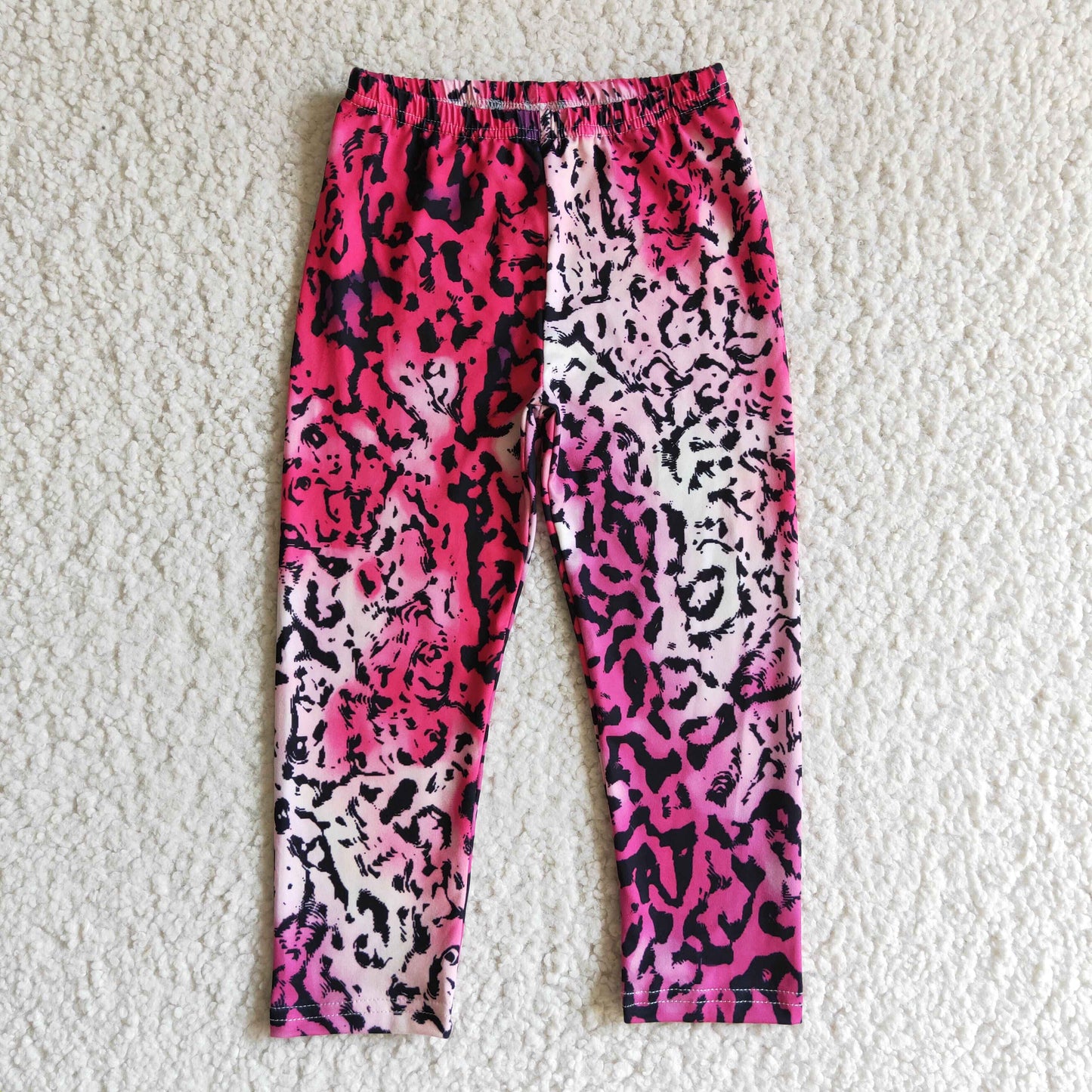 P0014 girl hot sale rose red leopard long pants kids elastic waist leggings