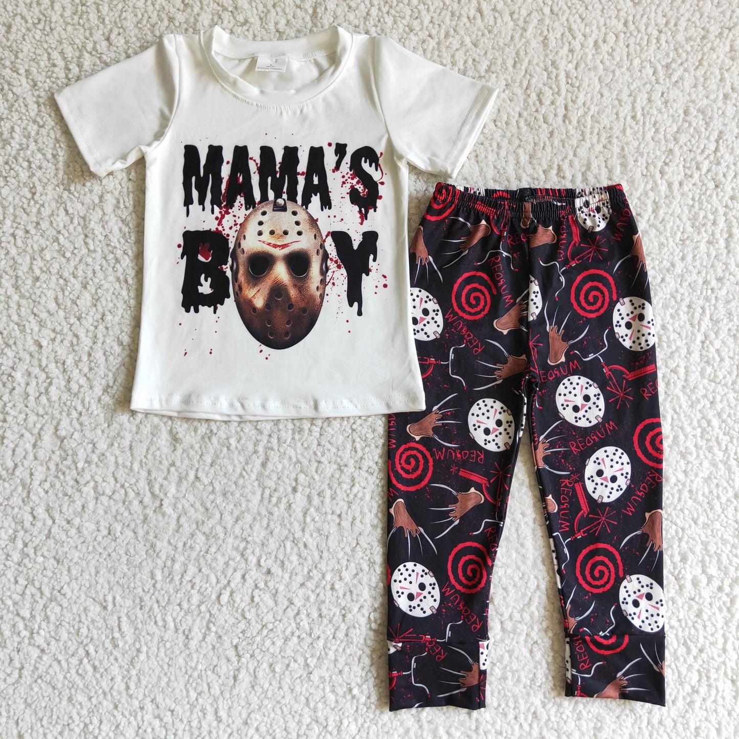 BSPO0033 boy short sleeve white t-shirt and pants set mama's boy outfit