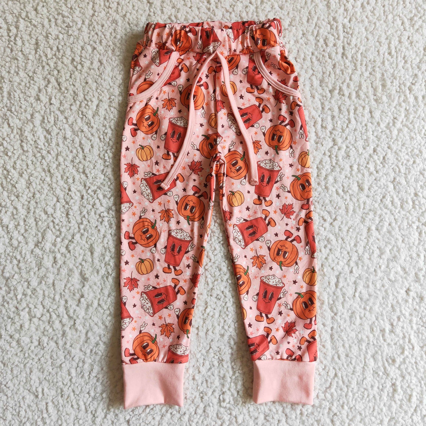 P0026 baby kids pumpkin pattern jogger pants boy and girls halloween elastic waist pants